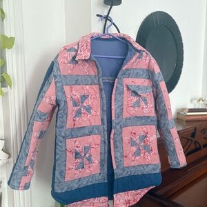 Pink and Blue Handmade Quilted Jacket
